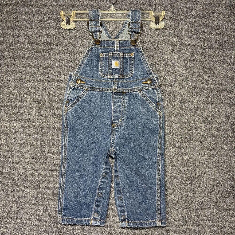 Carhartt Overalls 12M Toddler Kids Blue Jeans Denim Snap Logo Pants Carpenter